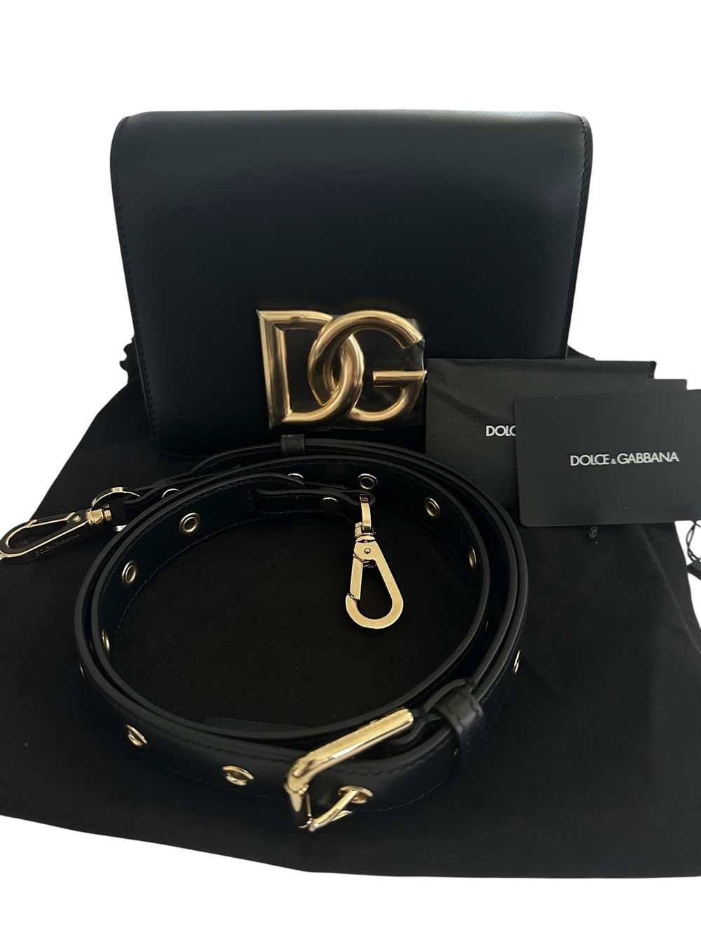 Dolce & Gabbana 3.5 Black Calfskin DG Logo Crossbody Flap Bag NWT $2200